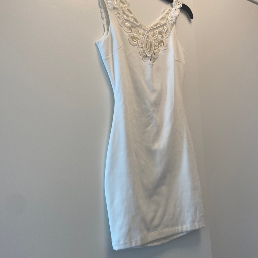 White mini dress with lace and lacy low back